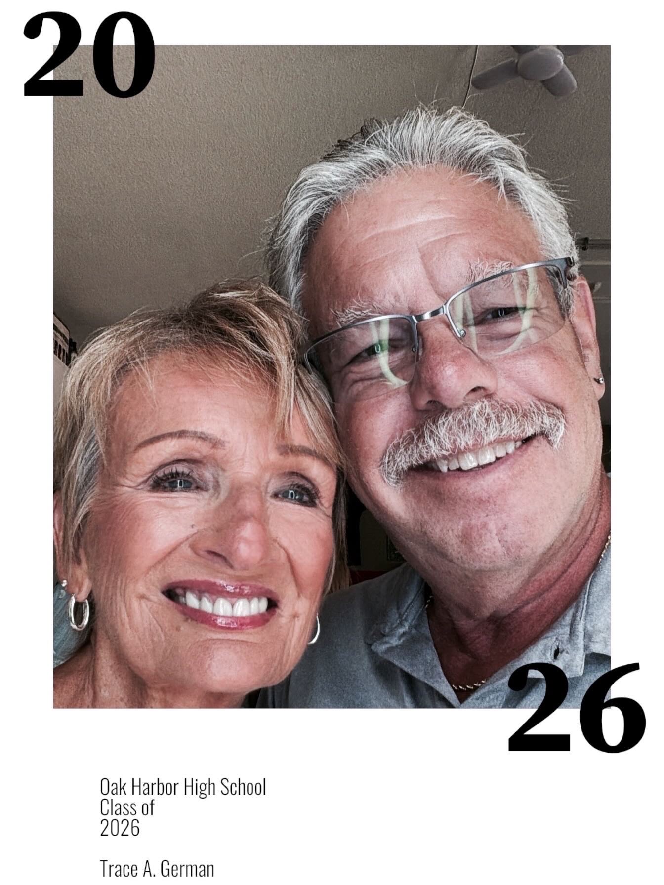 Two graduation party guests smiling in an Oak Harbor High School Class of 2026 photo booth capture.
