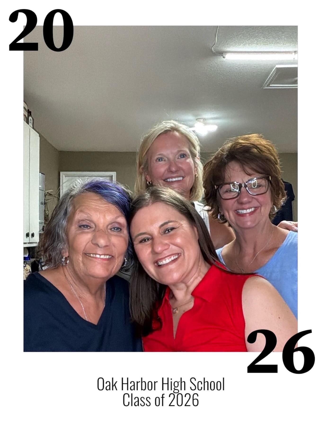 Graduation party guests smiling in a custom Class of 2026 photo booth overlay.